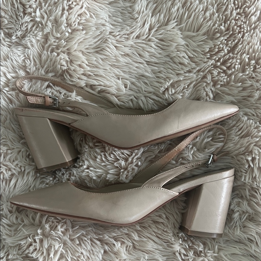 Marc Fisher Nude Cream Slingback Block Heel Pumps